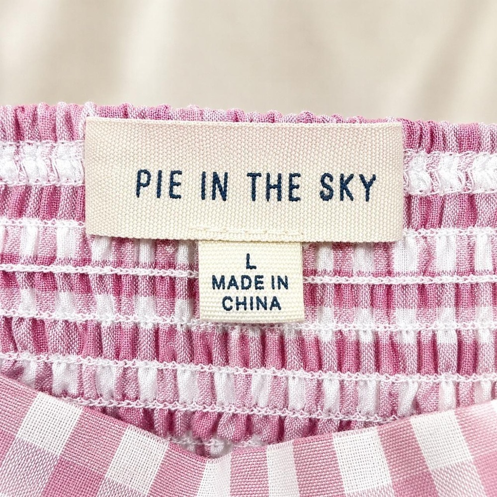 Pie in the Sky Pink Gingham Tie Strap Babydoll Peplum Top Size Large Cottagecore - Picture 3 of 6